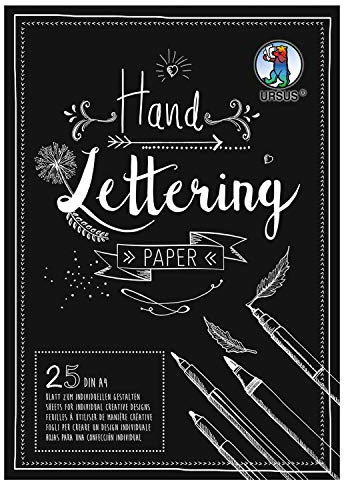 Ursus 24924690 - Handlettering Paper, schwarz, DIN A4, 210 g/qm, 25 Blatt Tonkarton, ideale Grundlage zum individuellen Gestalten von Buchstaben