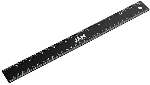 JAM PAPER Edelstahl Lineal - 30cm - Metall-Lineal mit rutschfester Korkunterseite - Schwarz metallic - Einzeln verkauft