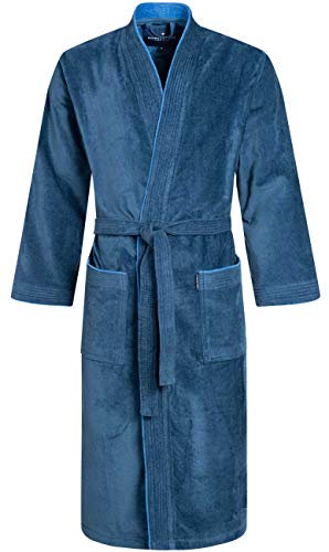 Morgenstern Bademantel Herren 100% Baumwolle Frottee Velours Saunamantel Kimono Lang für Sauna Spa Reha Pool Wellness - Oeko Tex Blau XXL Peer