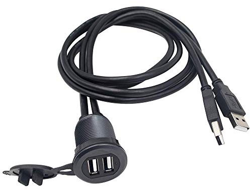 Duttek Câble de montage encastré USB 2.0 mâle vers femelle, support de tableau de bord, câble de montage encastré, pour voiture, bateau, moto (rond double USB 2.0 1 m)