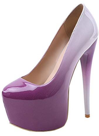 MISSUIT Damen Lack Stiletto High Heels mit Plateau und Riemchen Extreme Pumps Ankle Strap(Lila,42)