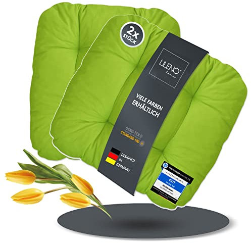 LILENO HOME 2er Set Stuhlkissen Apfelgrün (38x38x8 cm) - Sitzkissen für Gartenstuhl, Küche oder Esszimmerstuhl - Bequeme UV-beständige Indoor u. Outdoor Stuhlauflage als Stuhl Kissen
