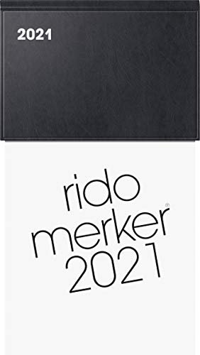 rido/idé 7035013901 Tischkalender Merker, 1 Seite = 1 Tag, 108 x 201 mm, Kunststoff-Einband schwarz, Kalendarium 2021
