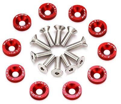 M6 Schrauben Motorrad Verkleidungsschrauben, MoreChioce 10 Stück Auto Roller Kotflügelschrauben M6 CNC Aluminium Stoßstange Kotflügelscheibe Speed Fastener Clips,Rot