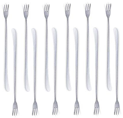 [JSeven] Long Handle Forks, Stainless Steel Dessert Forks, Fruits, Pickles Forks, Fancy Table Forks (12 Pcs)