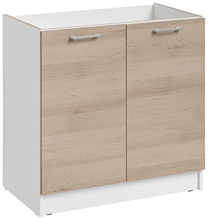 Cuisineandcie - MUEBLE FREGADERO ECO Roble Natural 2 Puertas L 80cm - Mueble Fregadero, Mueble Fregadero, Almacenaje fregadero bajo encimera