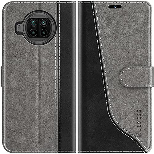 Mulbess für Xiaomi Mi 10T Lite 5G Hülle, Handyülle Leder mit Kartenfach, Klapphülle mit Magnetverschluss, Flip Case Etui Handytasche Schutzhülle, Stilvoll Grau