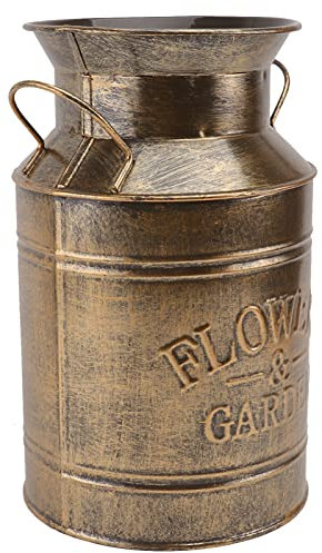Cabilock Vase à Fleur en Métal Fer Shabby Chic Pichet Vase Vintage Lait Galvanisé Peut Cruche Vase Rustique Fleur Récipient Seau Grand Galvanisé Vase Ferme English Seau Pot