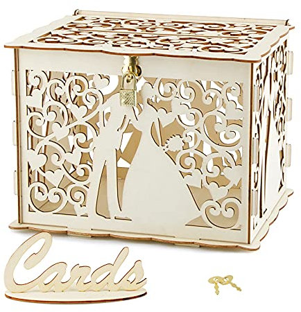 ABSDON Hochzeitskarten Box Geldbox Geschenk Karten Kiste aus Holz, rustikal Hochzeitskarte Box Hochzeit Gastkartenbox mit Schloss Schlitz für Partys, Geburtstag, Empfang, Jahrestag