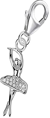 Goldene Hufeisen Ballerina Karabiner Charm Anhänger für Bettelarmband aus 925 Sterling-Silber mit Zirkonia