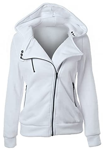 Kobilee Felpa con cappuccio, da donna, con cerniera, in cotone, con cappuccio, bianco, M