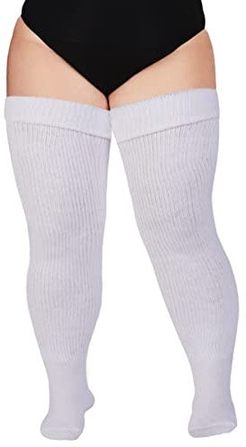 Moon Wood Women Plus Size Thigh High Socks Extra Long Striped Thick Over the Knee Socks Leg Warmer Boot Stockings Snow White