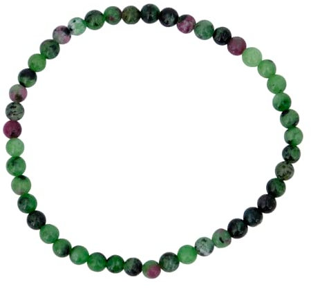 Taddart Minerals – Rot Grünes Armband aus dem natürlichen Edelstein Rubin-Zoisit mit 4 mm Kugeln auf elastischem Nylonfaden aufgezogen – handgefertigt