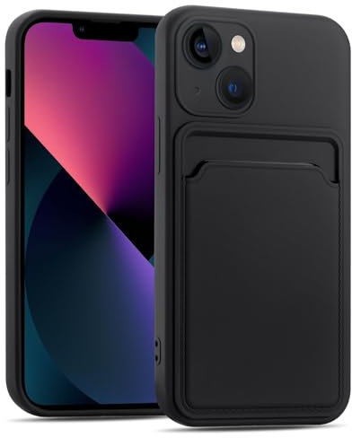 CoolGadget Card Case für iPhone 13, TPU Schutzhülle mit Kartenfach und erhöhtem Kantenschutz, Schwarz