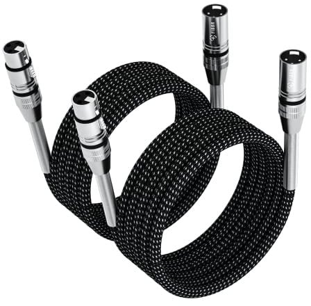 FIBBR XLR Cable 10m-2 Pack, Microphone Cable Nylon Braided XLR Male to Female Heavy Duty Balanced Microphone Cord Compatible with Preamps/Speaker Systems and More
