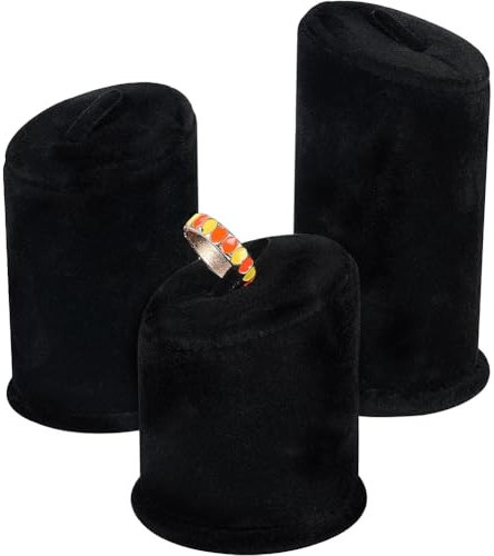 FINGERINSPIRE 3 espositori per anelli in velluto nero con supporto per anelli in velluto nero per vetrina, supporto per anelli di colonna, supporto per gioielli e fedi(3 altezza: 62 e 83 e 103 mm)