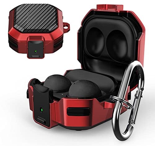 Lopnord for Galaxy Buds 2 Pro Case/Galaxy Buds Pro Case/Galaxy Buds 2 Case/Galaxy Buds Live/Plus Case with Lock, Carbon Fiber Shockproof Cover for Galaxy Buds Pro Case Samsung Earbuds with Keychain