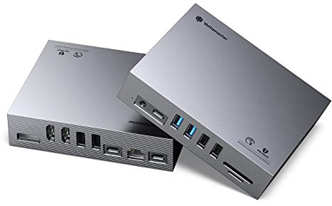 Yottamaster USB C Dock Per M1 MacBook Pro/Air, 15 in 1 Displaylink Docking Station Dual Monitor Multiport Adapter Con Dual 4K HDMI, 8 USB Ports, DP, 100W PD, RJ45, 3,5mm Audio, TF/SD, Gray