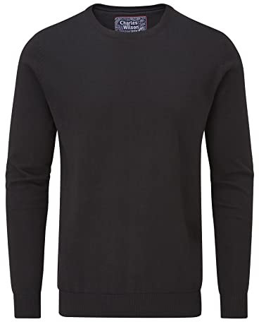 Charles Wilson Men's Fine Knit Cotton Crew Neck Jumper (XL, Black (0422))