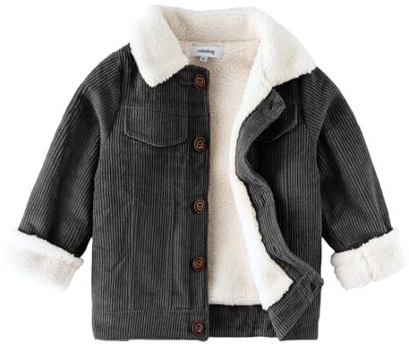 Volunboy Bambino Ragazzi Giacca in Pile Foderata, L'Autunno Inverno Sherpa Bambini Felpato Cappotto Giubbotto(18-24 mesi,Taglia 90,Nero)