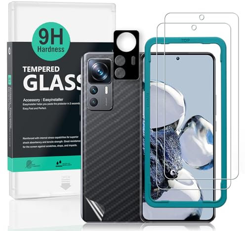 Ibywind Protector de pantalla para Xiaomi 12T Pro 5G(6.67 pulgadas),con 2 piezas de Cristal Templado,1 pieza de protector de lente de cámara,1 pieza de película de fibra de carbono trasera