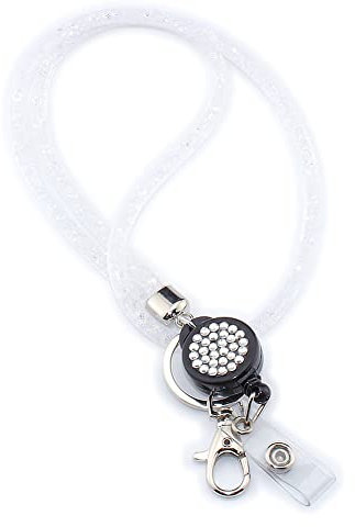 Duories 1 Stück Kristall Lanyard Halskette Glitzernder Schlüsselbund ID Karten Halter Bling Strass-Schlüsselband Kartenhalter Schlüsselring Abzeichenhalter Schlüsselbänder Büro für Frauen Damen,Weiß