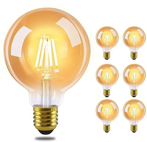 GBLY 6er pack LED Glühbirne E27 Vintage Lampe - G95 Warmweiss Filament Leuchtmittel 2700K 4W Edison Retro Glühlampe Warmweiß Birne Glas Antike Energiesparlampe für Haus Hotel Café Bar