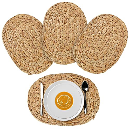 Kemcatui Ovales Tischsets, 4er-Set, waschbar, gewebte Tischsets, Wasserhyazinthe Platzsets für den Tisch, rutschfeste Unterlage, Tischsets, 300 mm x 40 mm