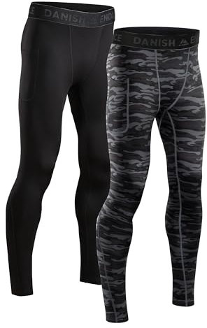 DANISH ENDURANCE Kompressionshose 2er-Pack für Herren Mehrfarbig (1x Schwarz, 1x Grau Camo) XXL