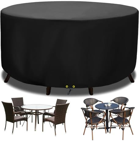 Funshot Rund Gartenmöbel Abdeckung Wasserdicht,420D Oxford Gewebe Gartenmöbel Abdeckplane für Gartentische Terrassenmöbel Winddicht UV Beständiges ,Schutzhülle Gartenmöbel, Ø 190x80 cm