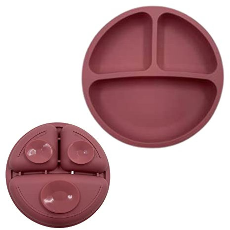 Easytech Piatto per bambini con ventosa - senza BPA, 100% silicone, adatto per microonde e lavastoviglie, scomparti, antiribaltamento, aderente