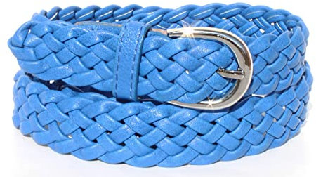 glomy * Geflochtener Gürtel für Damen und Mädchen, handgewebter Gürtel für Hosen oder über Kleid aus Halbleder, blau, Einheitsgröße