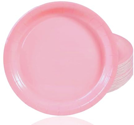 Aisszhao 16pcs Pink Paper Plates 7 Inch Solid Color, Disposable Tableware Birthday Decorations for Him, Her, Men, Women, Adults Tea Party, Kids, AZCSCJ0308