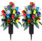 LVXINLI Künstliche Friedhofsblumen, Grabdekoration, Rosen, schöne Arrangements, Blumenstrauß mit Friedhofsvase, dauerhafte und nicht verfärbte Farben (bunt)