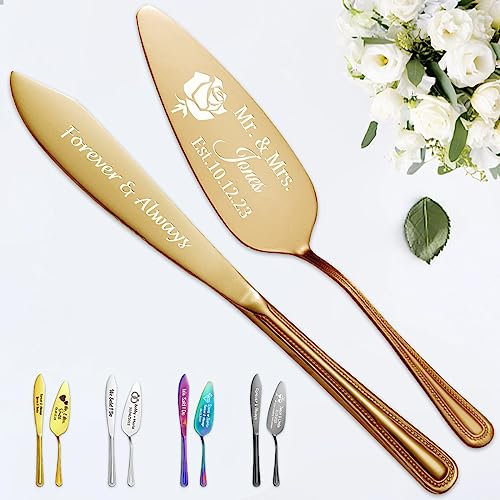 STREADVE Graviertes Hochzeitstortenmesser und Tortenheber, personalisiertes Kuchenschneidezubehör für Braut und Bräutigam, individueller Ausstecher, Servieren von Quinceanera, Geburtstagsgeschenk,