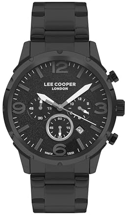Lee Cooper Herren JP25-B Uhrwerk Uhr, Multifunktionsdisplay und Metallarmband - LC07672.650, schwarz, Armband, Armband, Armband
