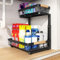 PXRACK Grand organisateur sous évier, hauteur réglable, 2 niveaux coulissants, étagère en métal épais sous évier de rangement sous évier pour cuisine, salle de bain, armoire, garde-manger, noir, petit