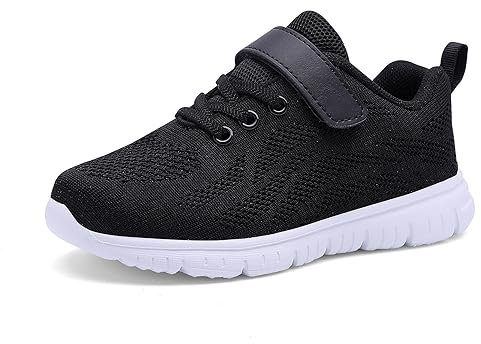 Qciplr Turnschuhe Jungen Mädchen Sportschuhe Laufschuhe Mesh Atmungsaktiv Hallenschuhe Tennisschuhe Leicht Outdoor Fitness Sneaker Schwarz 37EU