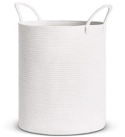Cotton Rope Woven Laundry Basket with Handles - Large Laundry Hamper with 48L Capacity - Spacious, Durable, and Chic Storage Solution for Home - Ideal for Clothes, Toys, and More (White)
