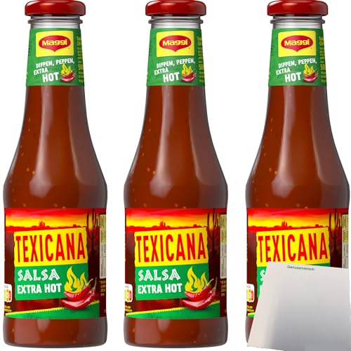 usy Bundle für Maggi Texicana Salsa extra HOT Tomaten Chili sauce 3er Pack (3x500ml) + usy Block