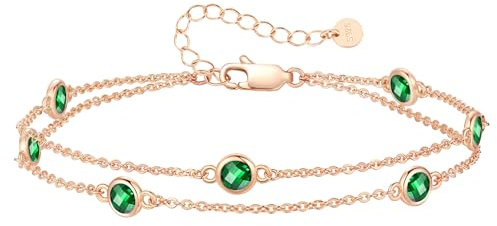 LOUISA SECRET Femmes bracelet stratifié Pierre de roulement pendentif femmes fille double chaîne 925 bracelet en argent sterling, cadeau d'anniversaire de Noël pour la mère de la petite amie