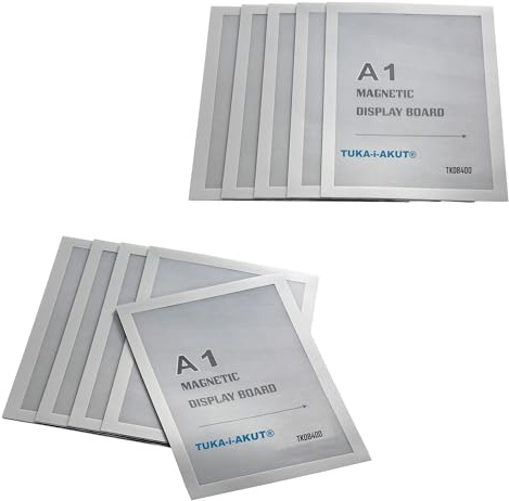 TUKA-i-AKUT 10x A1 Cadre d'affichage Magnétique, Adhésif pour Signe Enseignes, Pochette Cadre d'information Fermeture Magnétique, Porte Affiche, Sachet de 10 Couleur Argent, TKD8400-A1-10x