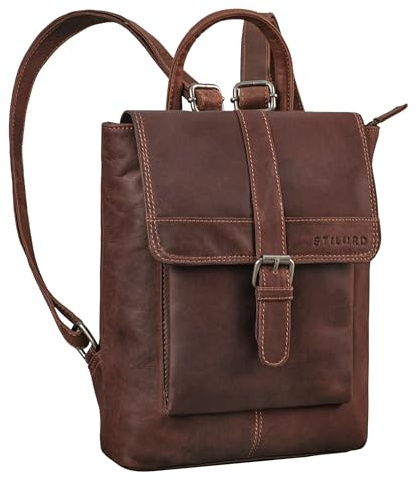 STILORD Agnes Damen Rucksack klein Elegant Damenrucksack Leder Vintage Cityrucksack Kleiner Lederrucksack Daypack für Arbeit Reisen Echtleder Farbe:Torres - braun