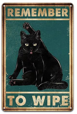KONFEN Katze Metall Zinn Schild, Remember to Wipe Retro Plaqu Poster Wall Art Print Dekoration 8 * 12 Zoll für Home Bar Badezimmer Tür Coffee Shop