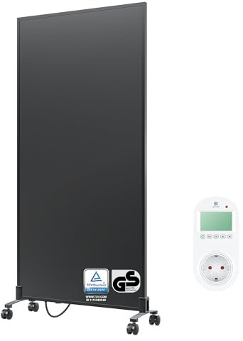 BR Bringer Infrarotheizung Standgerät - 1200 Watt - Energiesparend - Mobile Elektroheizung mit Standfüßen auf Rollen, Steck-Thermostat - 5 Jahre Garantie, TÜV - Deutsche Qualitätsmarke (schwarz)