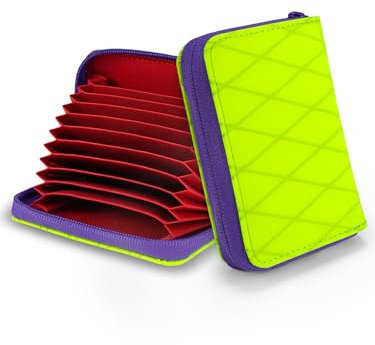 TACTICAL_GEEK PC1 EDC Porta Carte in X-pac da 11 Scomparti per Carte di Credito, Portafoglio Minimalista con Cerniera Leggera per Uomini e Donne, con Tasca Monete, Leggero e Impermeabile, Verde Lime