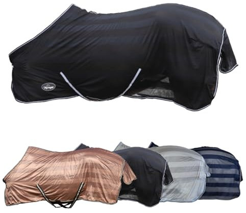 Marengos - Fliegendecke mit Kreuzgurt Economic – Schutz vor Insekten & Plagegeistern – Ekzemerdecke inkl. großem Schweiflatz – Verstellbarer Kreuzgurt – Pferdedecke in Schwarz – 155 cm