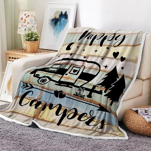 Bcsewcg Camper-Überwurfdecken, Camping-Geschenke, Geschenke für Camper, Geschenke für Camping-Liebhaber, Flanell, weich, warm, gemütlich, Überwurf für Couch, Stuhl, Sofa, Bett, Outdoor, Innenbereich,