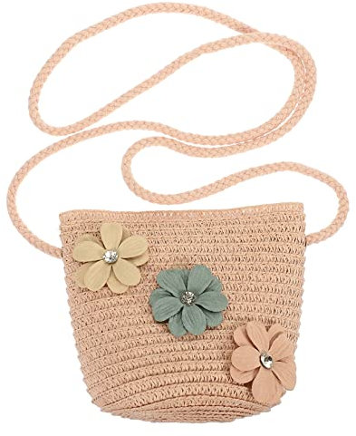 COLLBATH Kleine Mädchen Umhängetasche Niedliche Strohtasche Mit Blumenmuster Tragbare Crossbody Tasche Für Junge Mädchen Für Strand Und Freizeitaktivitäten Vielseitige Schultertasche Für Alltag Und