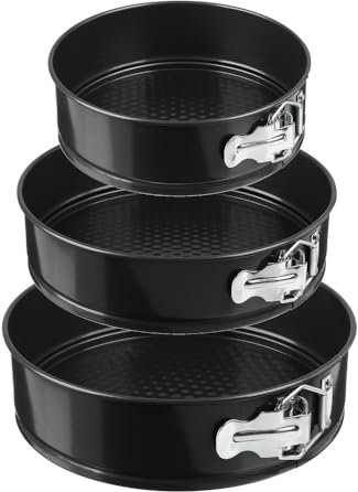 SAVOURLUXE 3 Springform Cake Tins Heavy Duty - Double Layer Non-Stick Coating, Removable Base, Heavy Duty Carbon Steel, Super Endurance - 22cm 24cm 26cm Cake Tins for Baking (3)